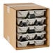 A white cardboard box with six molded fiber containers of wine.