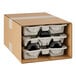 A Lavex Molded Fiber cardboard box with six wine bottles inside.