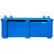 A blue rectangular steel lift box with white text.