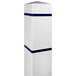 A white Innoplast square bollard cover with blue stripes.