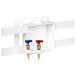 A white Oatey Quadtro washing machine outlet box with two valves.