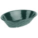 A green oval polyethylene weave basket with a black rim.