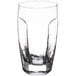 A clear glass cup with a handle.