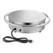 A stainless steel Estella portable crepe maker with a black cord on a table.