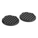 A black round pan with holes in it.