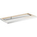 A stainless steel rectangular platform drip tray with a hole in the corner.