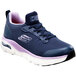 A close up of a navy Skechers Serena Arch Fit athletic shoe for women.