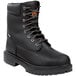 A pair of Timberland PRO black leather steel toe boots with laces.