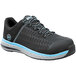 A black and blue Timberland PRO women's work safety shoe with composite toe.