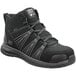 A black Timberland Pro hiker boot with grey accents and a composite toe.