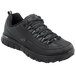 A black Skechers athletic shoe for women with laces.