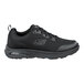 A black Skechers women's athletic shoe with a soft toe, non-slip sole, and medium width.