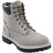 A pair of grey Timberland Pro steel toe boots with black soles.