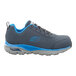A navy and light blue men's athletic shoe with an alloy toe and non-slip sole from Skechers Work.