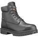 A black Timberland PRO steel toe boot with laces.