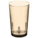 A close-up of a light amber Cambro plastic tumbler with a crackled surface.