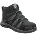 A pair of black Timberland PRO hiker boots with a grey sole and laces.