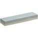 A white rectangular Choice aluminum oxide knife sharpening stone with blue and grey rectangular blocks.