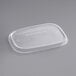 A clear rectangular EcoChoice PLA take-out container lid with text on it.