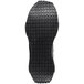 A black non-slip rubber outsole of a men's mid-high athletic work shoe with a grid tread pattern.