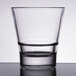 A close up of a Libbey stackable rocks glass.