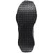 A black non-slip rubber outsole of a men's mid-high athletic work shoe with a grid tread pattern.