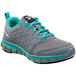 A close up of a women's gray and turquoise Reebok Work Sublite athletic shoe.