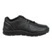 A black Reebok men's athletic shoe with a soft toe, non-slip sole, and wide width design.