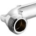 A Chicago Faucets wall-mounted sink faucet with a silver pipe and metal end.