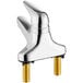 A Chicago Faucets deck-mounted sink faucet with chrome and gold accents.
