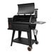 A black Pit Boss Sportsman wood pellet grill with a tray on the side.