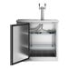 An Avantco stainless steel double tap beer dispenser with a door open.