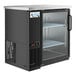 An Avantco black back bar refrigerator with glass doors.