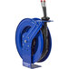A blue Coxreels MPD Series hydraulic hose reel with black cables and red handles.