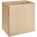 A Kraft cardboard box with a cut out top.