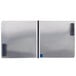 A silver rectangular stainless steel lid with black handles.