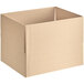 A Lavex kraft cardboard shipping box with the lid open on a white background.