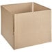 A Lavex kraft cardboard shipping box with a cut out top.