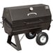 A black Meadow Creek 42" Gas Pig Roaster on wheels.