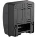 A black Tork mechanical paper towel dispenser with a lid.