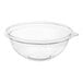 A clear plastic bowl with a clear rim.