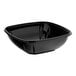 A Visions black plastic square bowl with a curved edge on a white background.