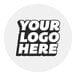 A white circle sticker with the words "Your Logo Here" in black. 