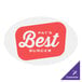 A white oval sticker with the red words "Pat's Best Burger" on it.