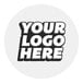 A white vinyl sticker with the words "Your Logo Here" in white around a black and white logo.