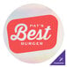 A white vinyl sticker with a red and white logo that says "Pat's Best Burger"