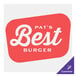 A red rectangular sign with white text that says "Pat's Best Burger" on a white background.