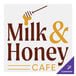 A white square vinyl sticker with the Milk and Honey Cafe logo.