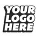 A white die-cut vinyl magnet with a black and white logo that says "Your Logo Here"