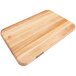 A John Boos maple wood cutting board with a logo on it.